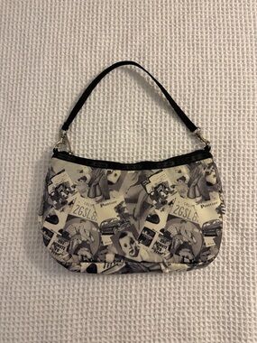 Vintage Le Sportsac Collage Print Handbag  Black and Cream
